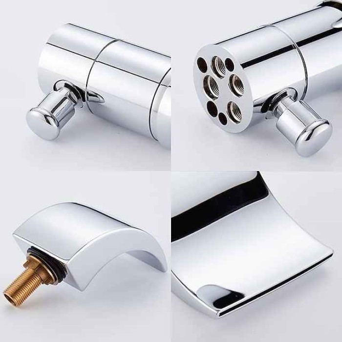 Bathtub Faucet - Contemporary Chrome Free Standing Ceramic Valve Bath Shower Mixer Taps / Two Handles Three Holes