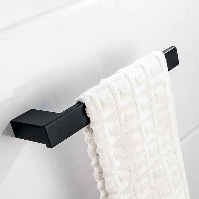 Multifunction Bathroom Accessory 1pc Include Towel Bar/Robe Hook/Towel Rack/Toothbrush Holder/Soap Dishes and Bath Shelf Stainless Steel Wall Mounted Matte Black