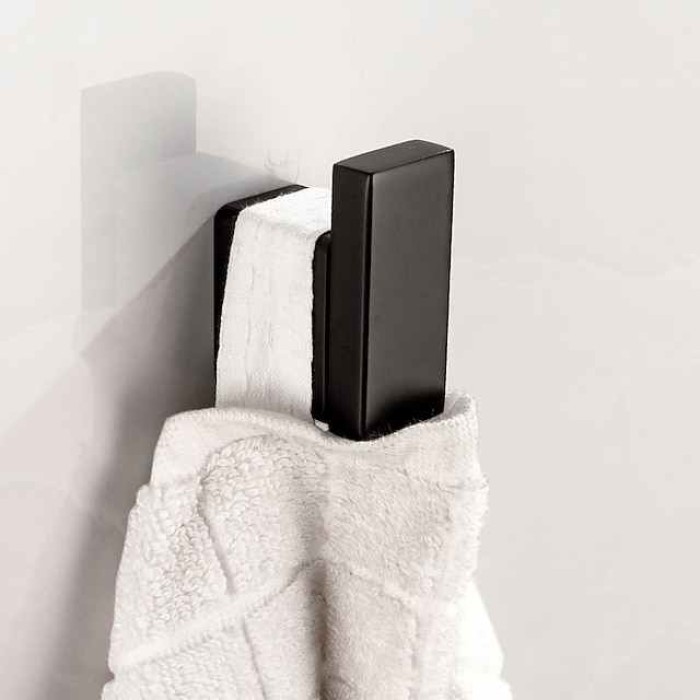 Multifunction Bathroom Accessory 1pc Include Towel Bar/Robe Hook/Towel Rack/Toothbrush Holder/Soap Dishes and Bath Shelf Stainless Steel Wall Mounted Matte Black