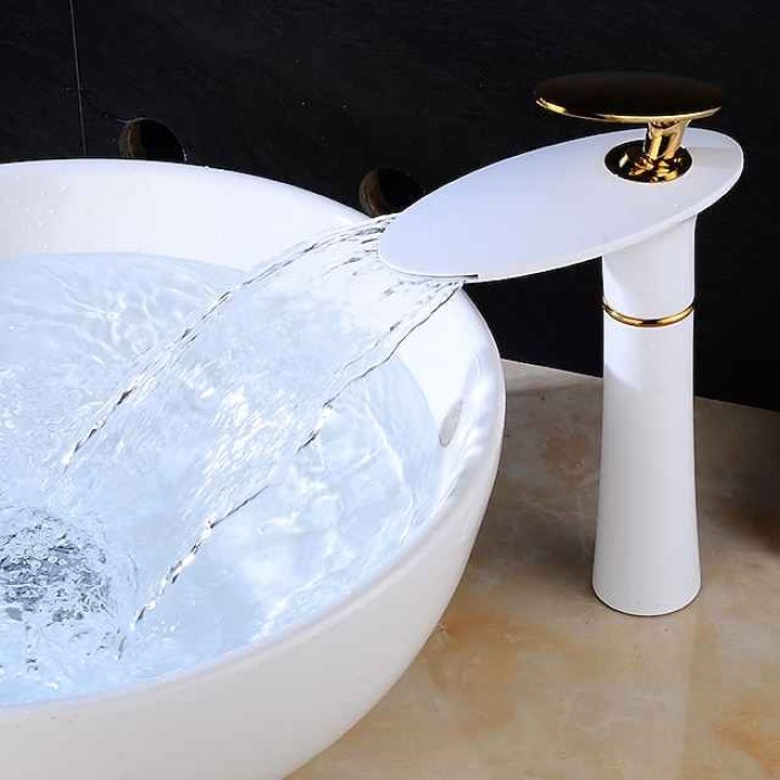 Bathroom Sink Faucet Waterfall Brushed/Electroplated/Painted Finishes Centerset Single Handle One Hole Bath Taps