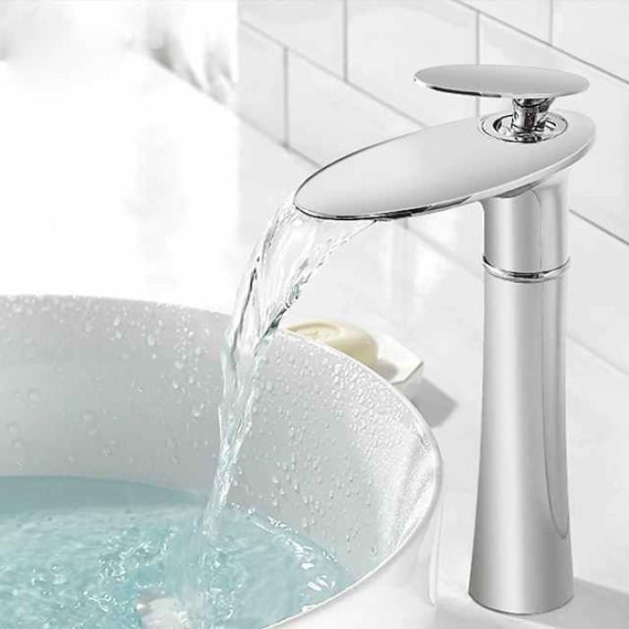 Bathroom Sink Faucet Waterfall Brushed/Electroplated/Painted Finishes Centerset Single Handle One Hole Bath Taps