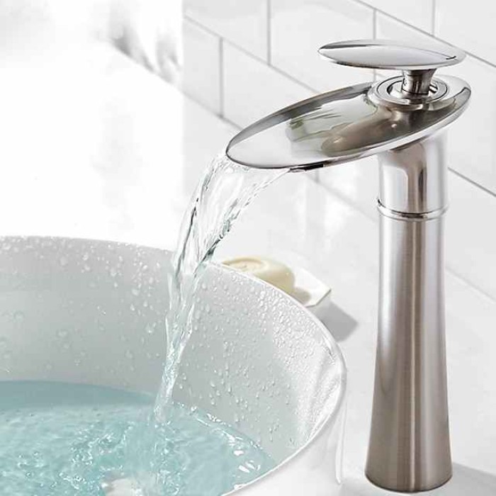 Bathroom Sink Faucet Waterfall Brushed/Electroplated/Painted Finishes Centerset Single Handle One Hole Bath Taps