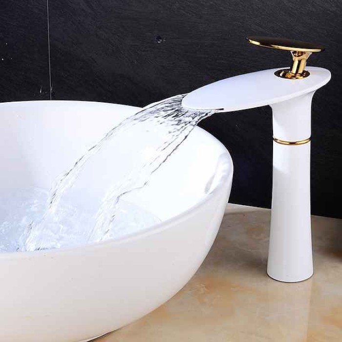 Bathroom Sink Faucet Waterfall Brushed/Electroplated/Painted Finishes Centerset Single Handle One Hole Bath Taps