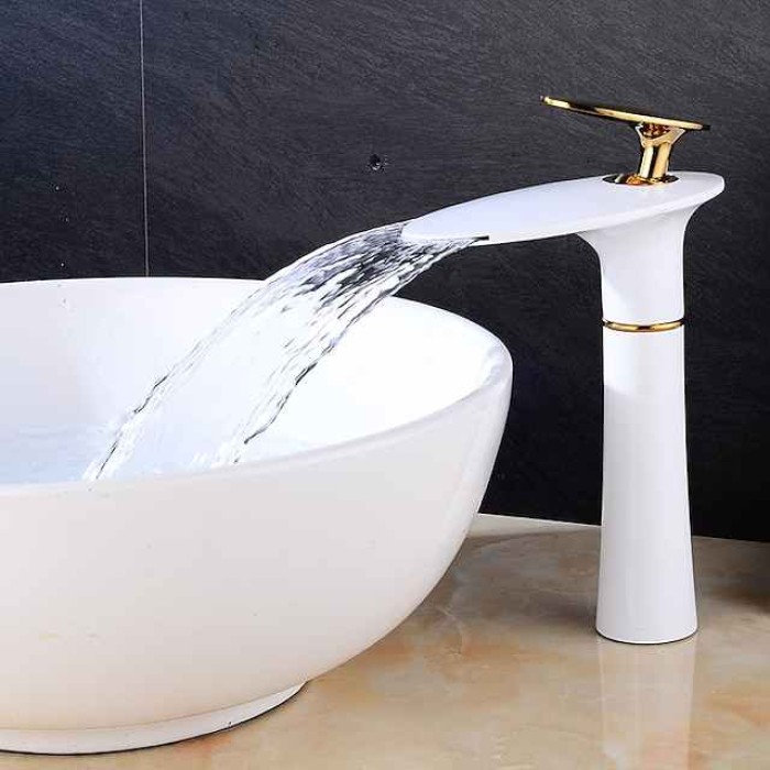 Bathroom Sink Faucet Waterfall Brushed/Electroplated/Painted Finishes Centerset Single Handle One Hole Bath Taps