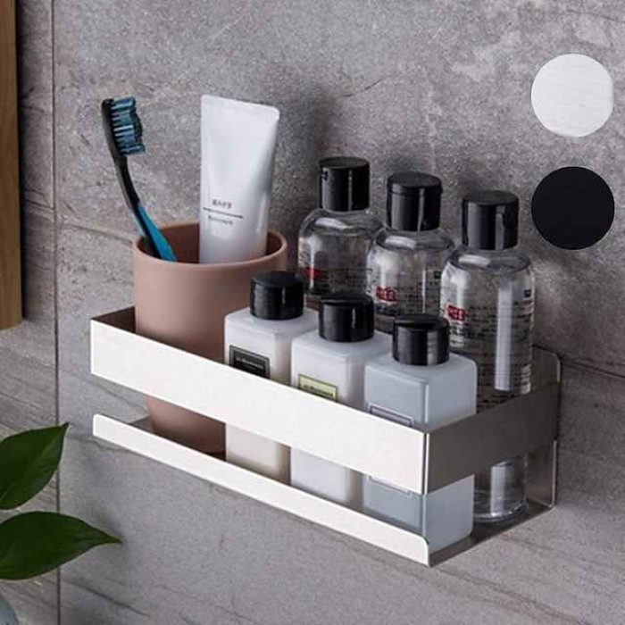 Bathroom Shelf,Self-Adhesive Shower Shelf Stainless Steel Wall-mounted Punch-free Bathroom Storage For Bathroom,Kitchen(Brushed Nickel,Matte Black)