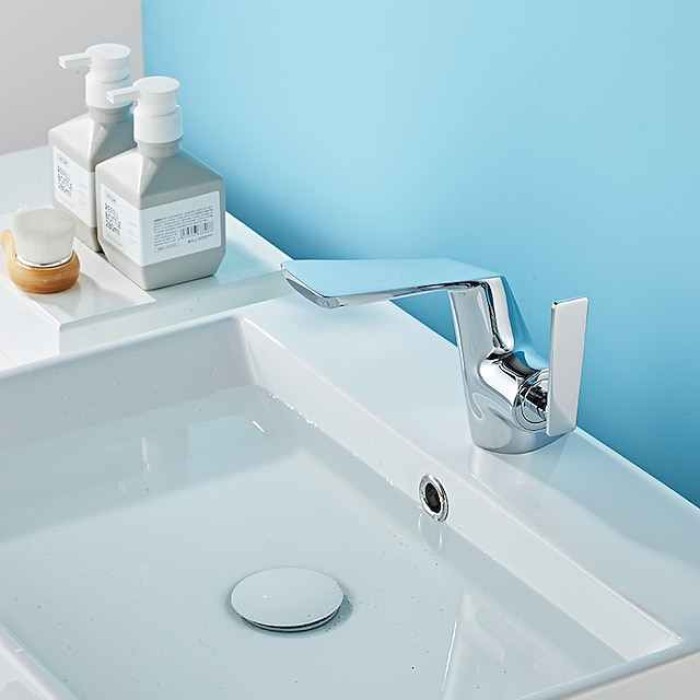 Bathroom Sink Faucet - Waterfall Electroplated / Painted Finishes Centerset Single Handle One HoleBath Taps