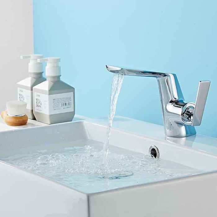 Bathroom Sink Faucet - Waterfall Electroplated / Painted Finishes Centerset Single Handle One HoleBath Taps