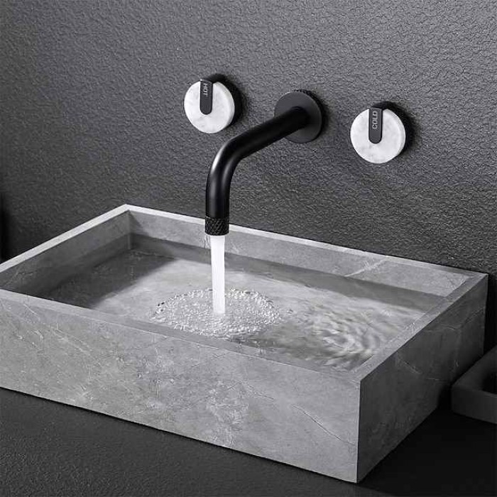 Bathroom Sink Faucet - Rotatable / Wall Mount Painted Finishes Mount Inside Two Handles Three HolesBath Taps