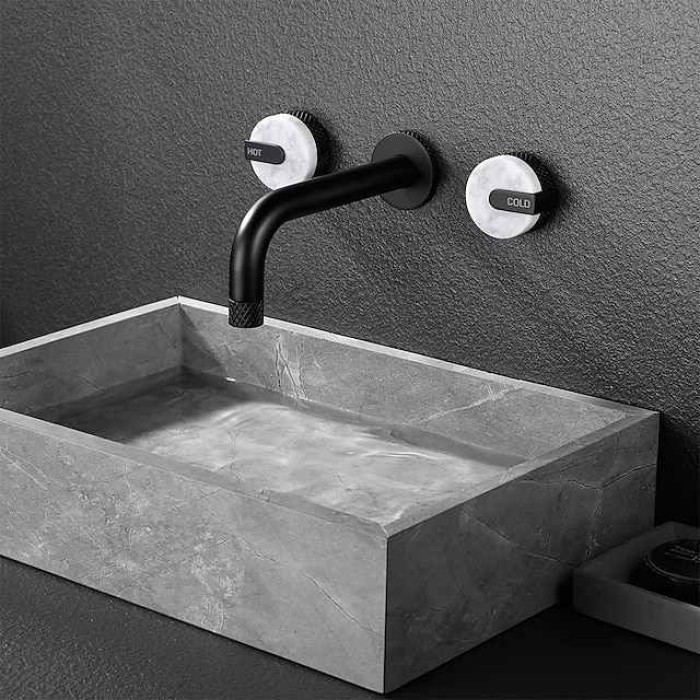 Bathroom Sink Faucet - Rotatable / Wall Mount Painted Finishes Mount Inside Two Handles Three HolesBath Taps