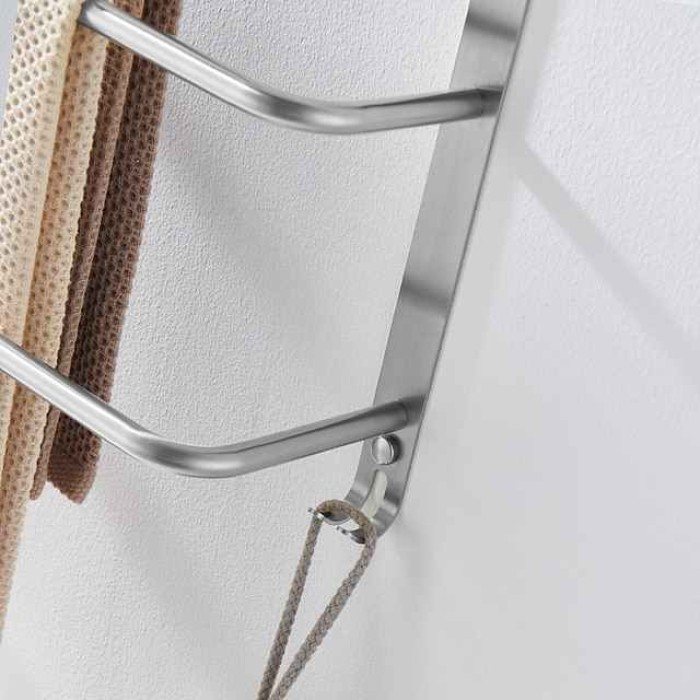 Bathroom Three-layer Shelf with Hooks Stainless Steel Multi-function Towel Rack Polished Silver and Brushed 1pc