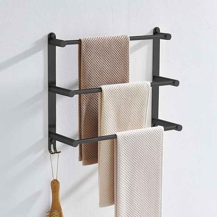 Wall Mounted Towel Rack,Stainless Steel 3-TierTowel Bar Storage Shelf for Bathroom 60cm Towel Holder Towel Rail Towel Hanger(Black/Chrome/Brushed Golden/Brushed Nickel)