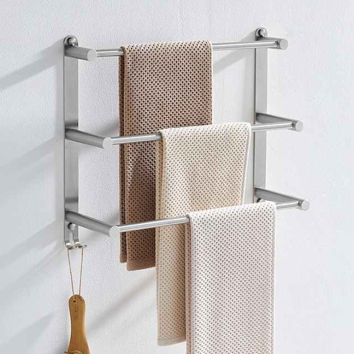 Wall Mounted Towel Rack,Stainless Steel 3-TierTowel Bar Storage Shelf for Bathroom 60cm Towel Holder Towel Rail Towel Hanger(Black/Chrome/Brushed Golden/Brushed Nickel)