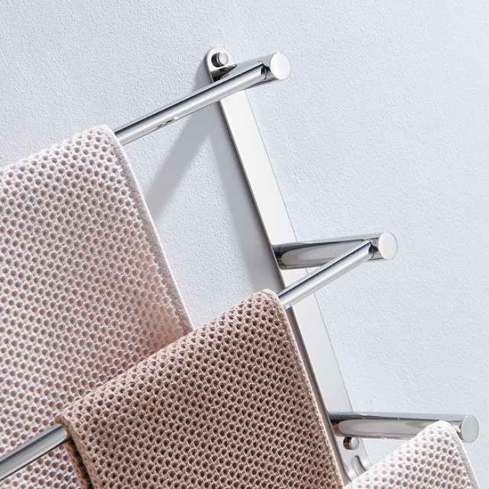 Wall Mounted Towel Rack with Hooks,Stainless Steel 3-TierTowel Bar Storage Shelf for Bathroom 30cm~70cm Towel Holder Towel Rail Towel Hanger