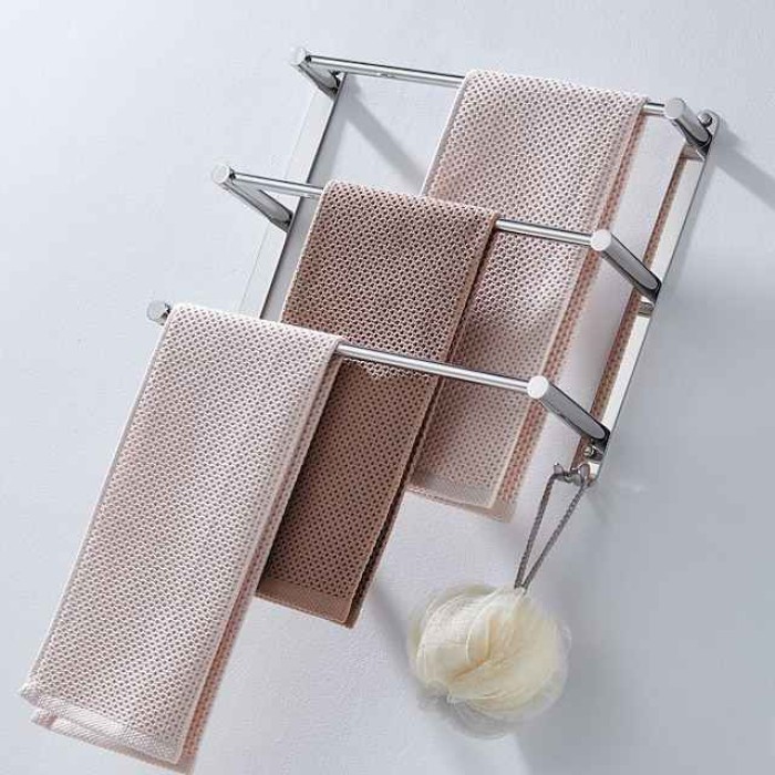 Wall Mounted Towel Rack with Hooks,Stainless Steel 3-TierTowel Bar Storage Shelf for Bathroom 30cm~70cm Towel Holder Towel Rail Towel Hanger