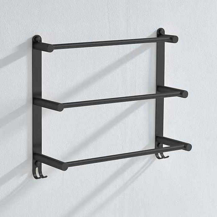 Wall Mounted Towel Rack with Hooks,Stainless Steel 3-TierTowel Bar Storage Shelf for Bathroom 30cm~70cm Towel Holder Towel Rail Towel Hanger