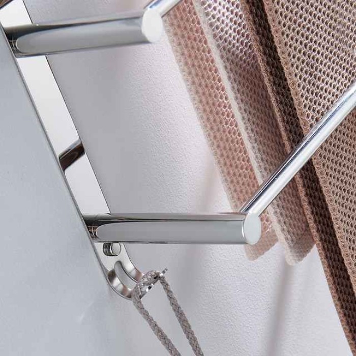 Wall Mounted Towel Rack with Hooks,Stainless Steel 3-TierTowel Bar Storage Shelf for Bathroom 30cm~70cm Towel Holder Towel Rail Towel Hanger