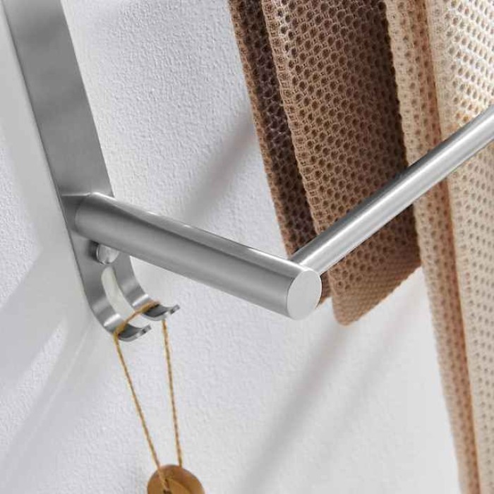 Bathroom Three-layer Shelf with Hooks Stainless Steel Multi-function Towel Rack Wall Mounted Matte Gold and Brushed 1pc