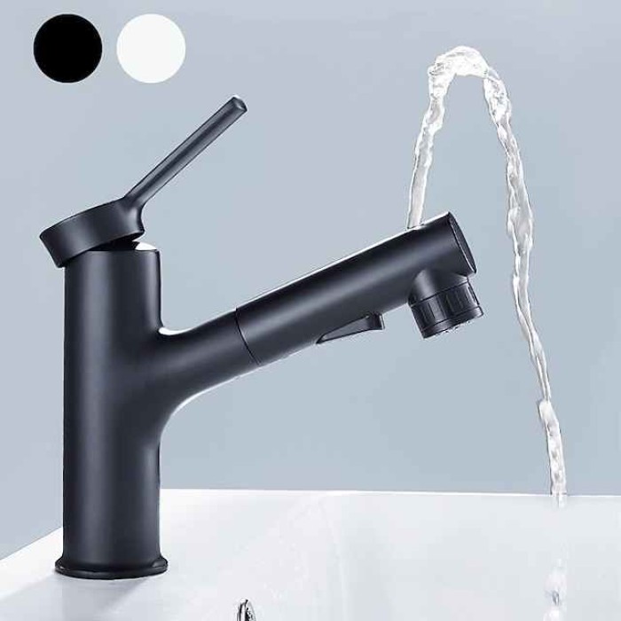 Bathroom Sink Faucet - Pull out / Pullout Spray Electroplated / Painted Finishes Centerset Single Handle Two HolesBath Taps / Brass