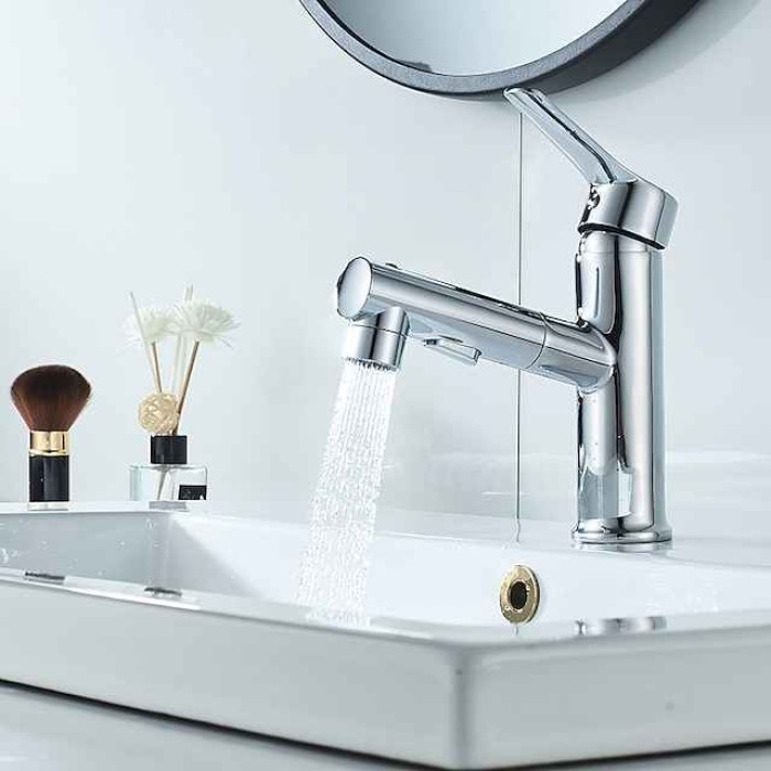 Bathroom Sink Faucet - Pull out / Pullout Spray Electroplated / Painted Finishes Centerset Single Handle Two HolesBath Taps / Brass