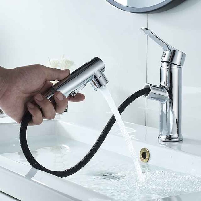 Bathroom Sink Faucet - Pull out / Pullout Spray Electroplated / Painted Finishes Centerset Single Handle Two HolesBath Taps / Brass