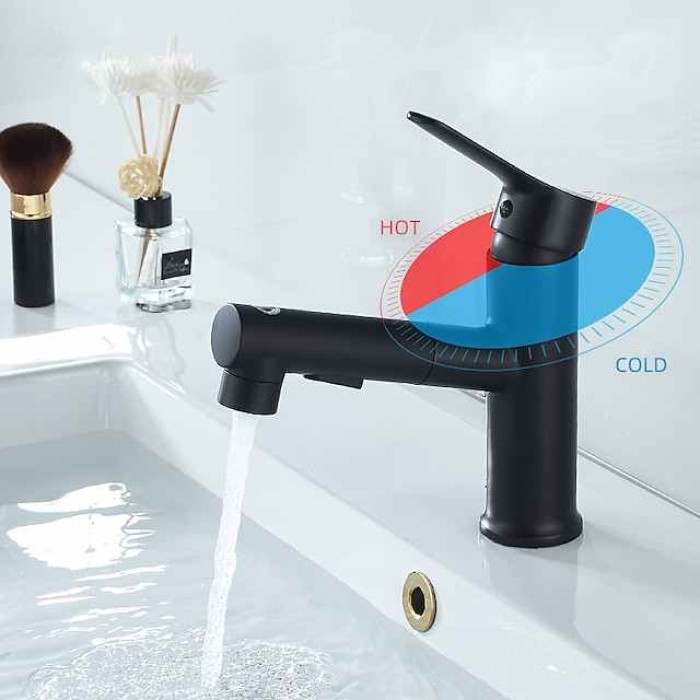 Bathroom Sink Faucet - Pull out / Pullout Spray Electroplated / Painted Finishes Centerset Single Handle Two HolesBath Taps / Brass