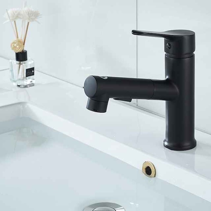 Bathroom Sink Faucet - Pull out / Pullout Spray Electroplated / Painted Finishes Centerset Single Handle Two HolesBath Taps / Brass