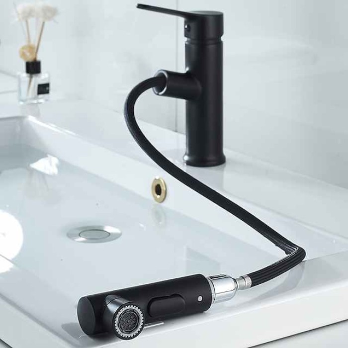 Bathroom Sink Faucet - Pull out / Pullout Spray Electroplated / Painted Finishes Centerset Single Handle Two HolesBath Taps / Brass