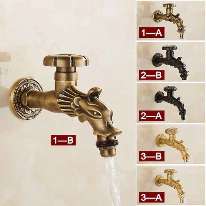 Outdoor Faucet - Patio Wall Mount Antique Brass Widespread Single Handle One HoleBath Taps, 3-Finish Antique Black Gold