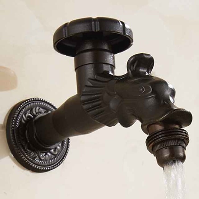 Outdoor Faucet - Patio Wall Mount Antique Brass Widespread Single Handle One HoleBath Taps, 3-Finish Antique Black Gold