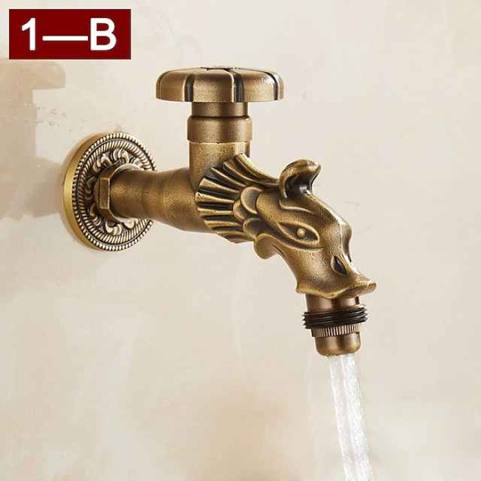 Outdoor Faucet - Patio Wall Mount Antique Brass Widespread Single Handle One HoleBath Taps, 3-Finish Antique Black Gold