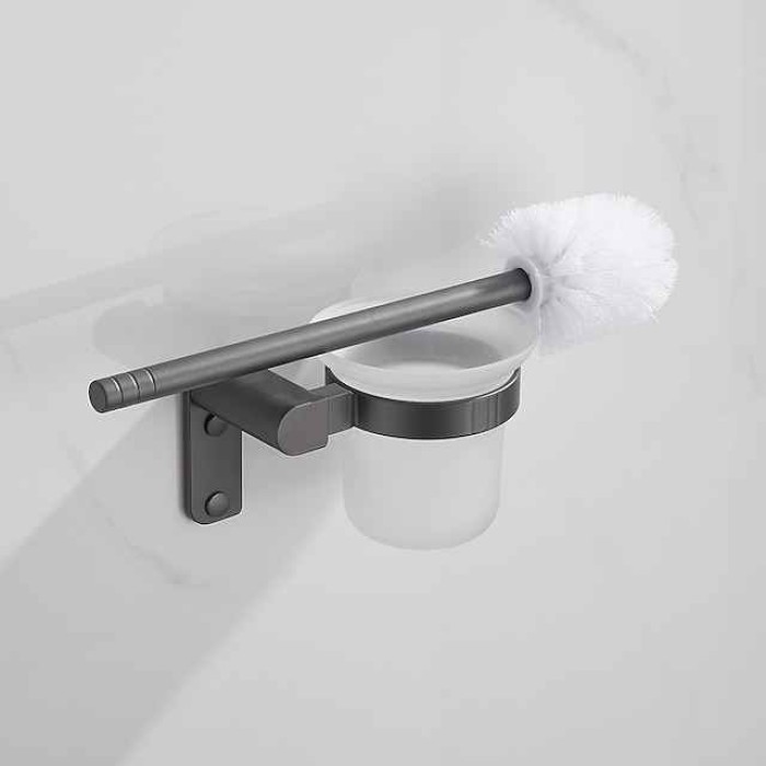 Bathroom Accessory Set,Bathroom Hardware Space Aluminium Wall Mounted Gun GreyTowel Rack /Corner Shelf/Robe Hook/Toilet Paper Holder/Towel Bar/Toilet Brush Holder