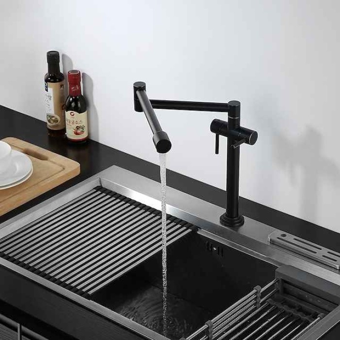 Foldable Kitchen Sink Mixer Faucet Deck Mounted, 360 Swivel Folding Single Handle Kitchen Vessel Taps