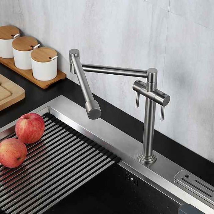 Foldable Kitchen Sink Mixer Faucet Deck Mounted, 360 Swivel Folding Single Handle Kitchen Vessel Taps