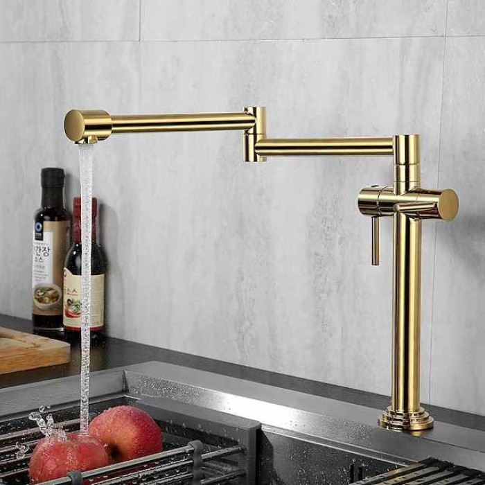 Foldable Kitchen Sink Mixer Faucet Deck Mounted, 360 Swivel Folding Single Handle Kitchen Vessel Taps