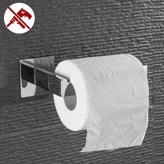 Wall Mounted Stainless Steel Bathroom Toilet Paper Holder,New Design Self-adhesive Creative Low-carbon Steel Metal Bathroom Decoration 1pc