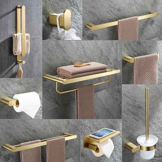 Golden Bathroom Hardware Sets,Wall Mounted Stainless Steel Towel Bar/Toilet Paper Holder/Toilet Brush Holder Multilayer,New Design Multifunction Contemporary