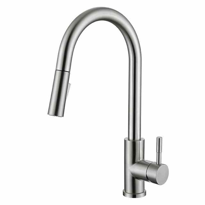 Touchless Sensor Kitchen Sink Faucet Stainless Steel with Pull Out Sprayer, Touch On Single Handle Kitchen Vessel Tap with Pull Down 2 Modes Spray Fingerprint Resistant Brushed Deck Mounted