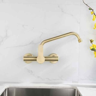 Kitchen faucet - Single Handle Two Holes Brushed Gold Pot Filler Wall Mounted Contemporary Kitchen Taps