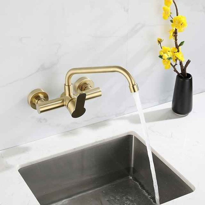 Kitchen faucet - Single Handle Two Holes Brushed Gold Pot Filler Wall Mounted Contemporary Kitchen Taps