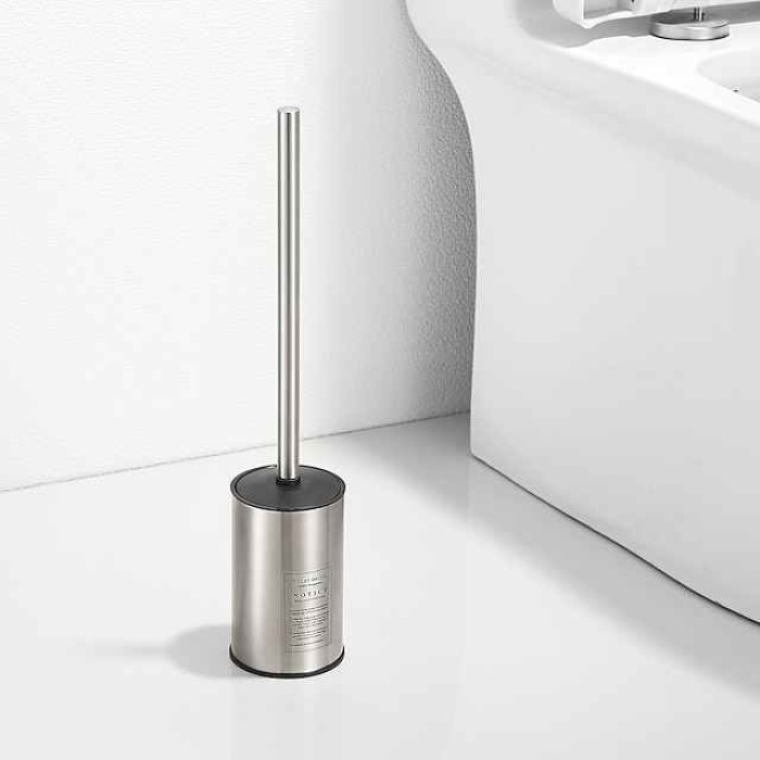 Toilet Brush with Holder,Floor Standing Stainless Steel 304 Rubber Painted Toilet Bowl Brush and Holder for Bathroom