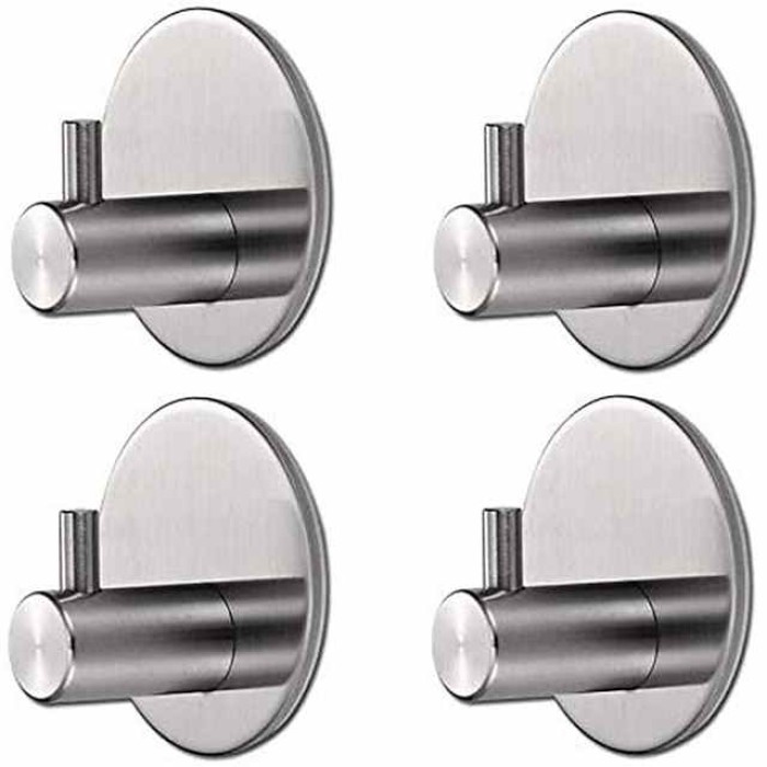 Wall Hooks 4 Pieces Self-adhesive Durable 304 Stainless Steel Wall Hangers Waterproof Rustproof for Kitchen Bathrooms 3M