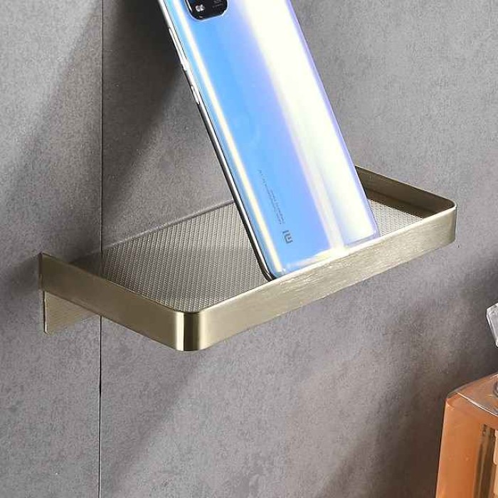 Bathroom Shelf Wall Mounted Storage Shelf,Stainless Steel Tray for Storing Mobilephones, Toilet Paper(Black/Chrome/Golden)