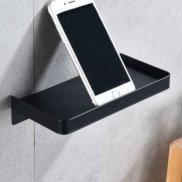 Bathroom Shelf Wall Mounted Storage Shelf,Stainless Steel Tray for Storing Mobilephones, Toilet Paper(Black/Chrome/Golden)