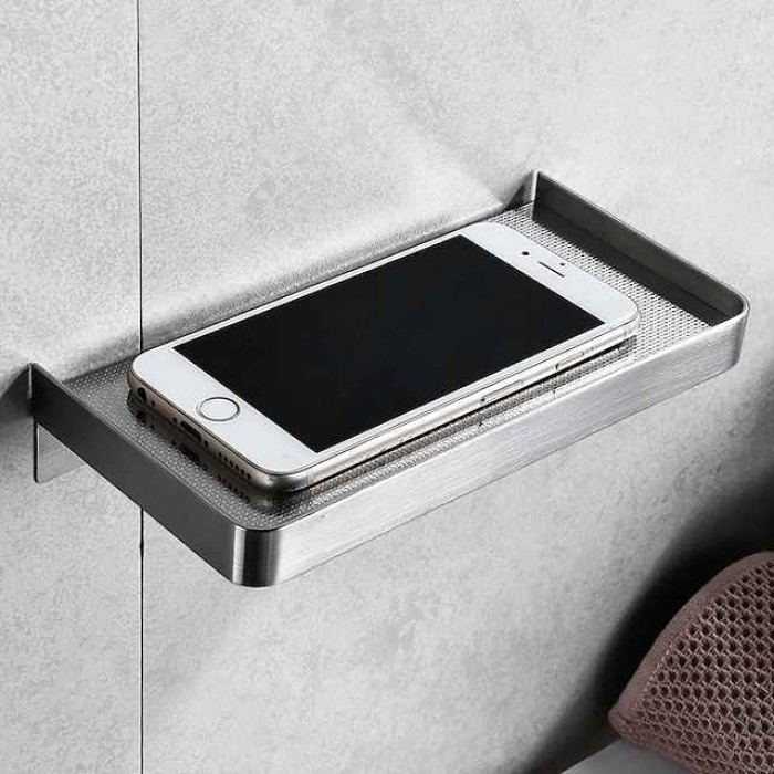 Bathroom Shelf Wall Mounted Storage Shelf,Stainless Steel Tray for Storing Mobilephones, Toilet Paper(Black/Chrome/Golden)