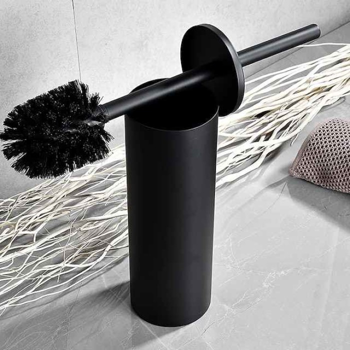 Toilet Brush with Holder,Round Stainless Steel 304 Rubber Painted Toilet Bowl Brush and Holder for Bathroom