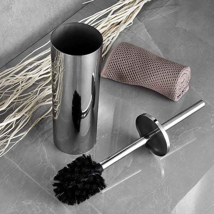 Toilet Brush with Holder,Round Stainless Steel 304 Rubber Painted Toilet Bowl Brush and Holder for Bathroom