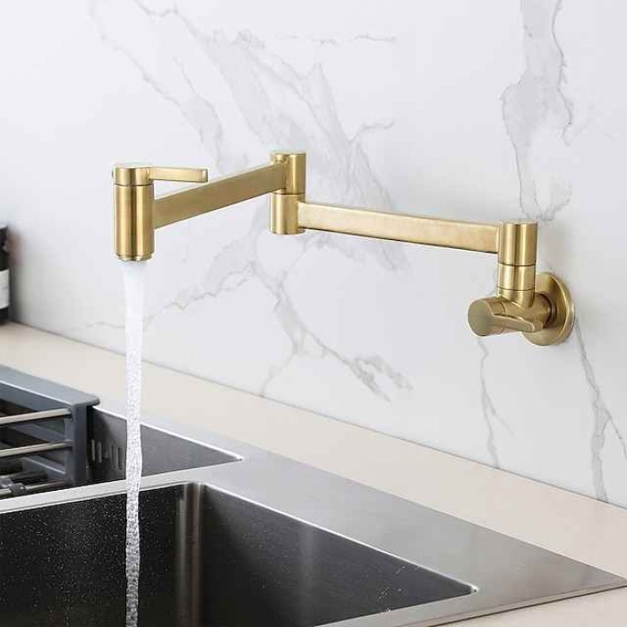 Kitchen Faucet,Wall Mounted Pot Filler Two Handles One Hole Contemporary Kitchen Taps