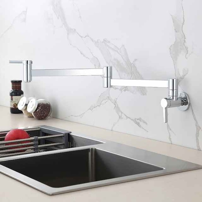 Kitchen Faucet,Wall Mounted Pot Filler Two Handles One Hole Contemporary Kitchen Taps