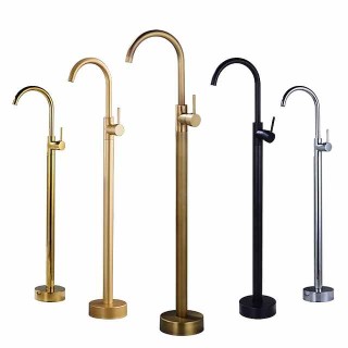 Floor Mount Standing Bathtub Faucet, 360° Swivel Freestanding Tub Filler Mixer Tap Brass Spout High Flow Shower Faucets