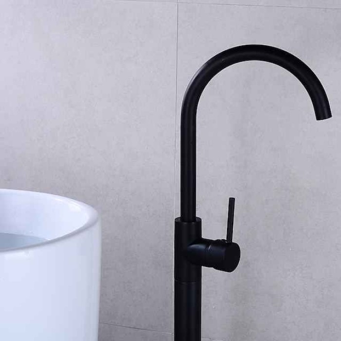 Floor Mount Standing Bathtub Faucet, 360° Swivel Freestanding Tub Filler Mixer Tap Brass Spout High Flow Shower Faucets